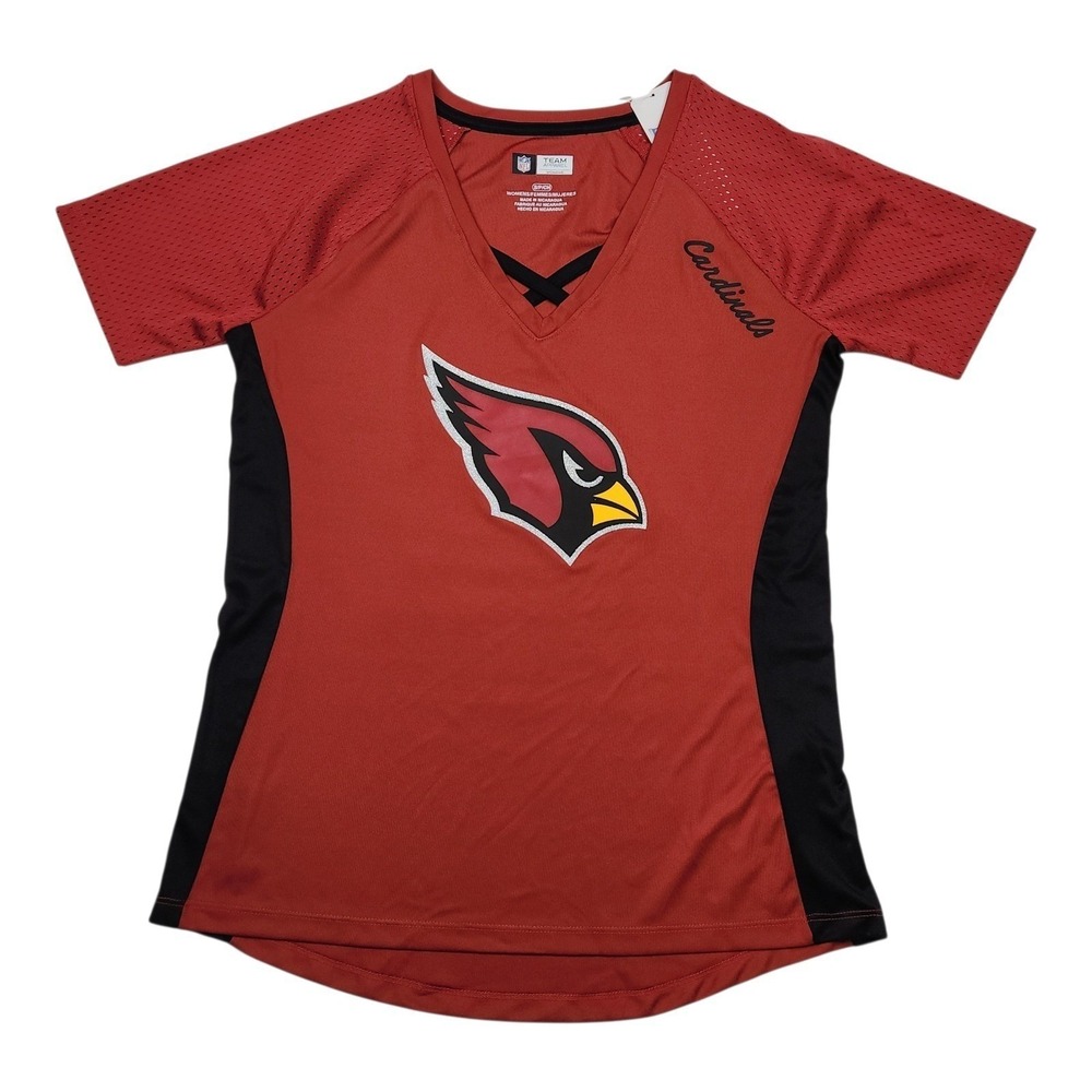 NEW Arizona Cardinals Sz S NFL Team Apparel V Neck Mesh Sleeve T Shirt